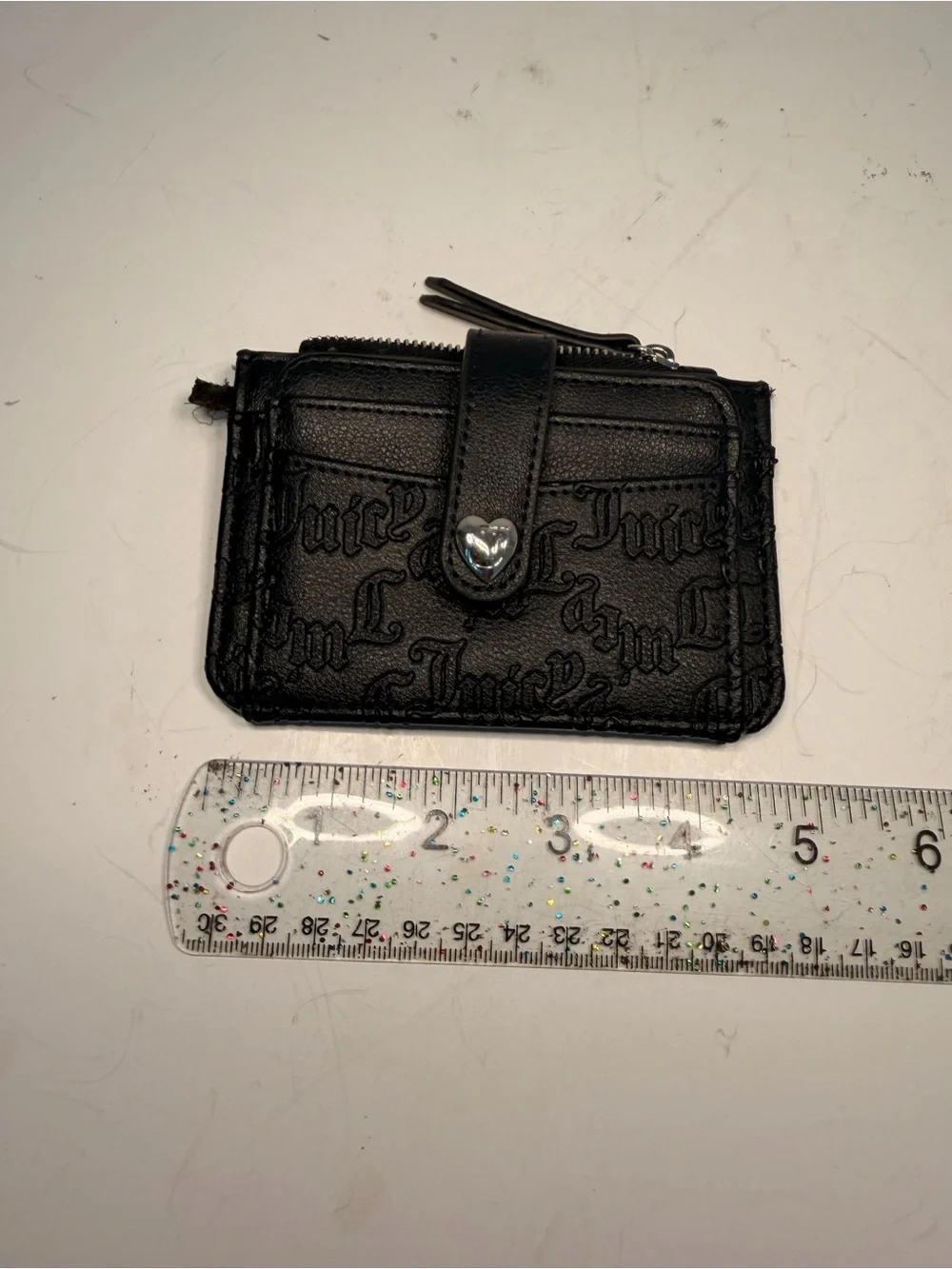 Juicy Couture Embossed Logo Card Holder Wallet with Heart Detail